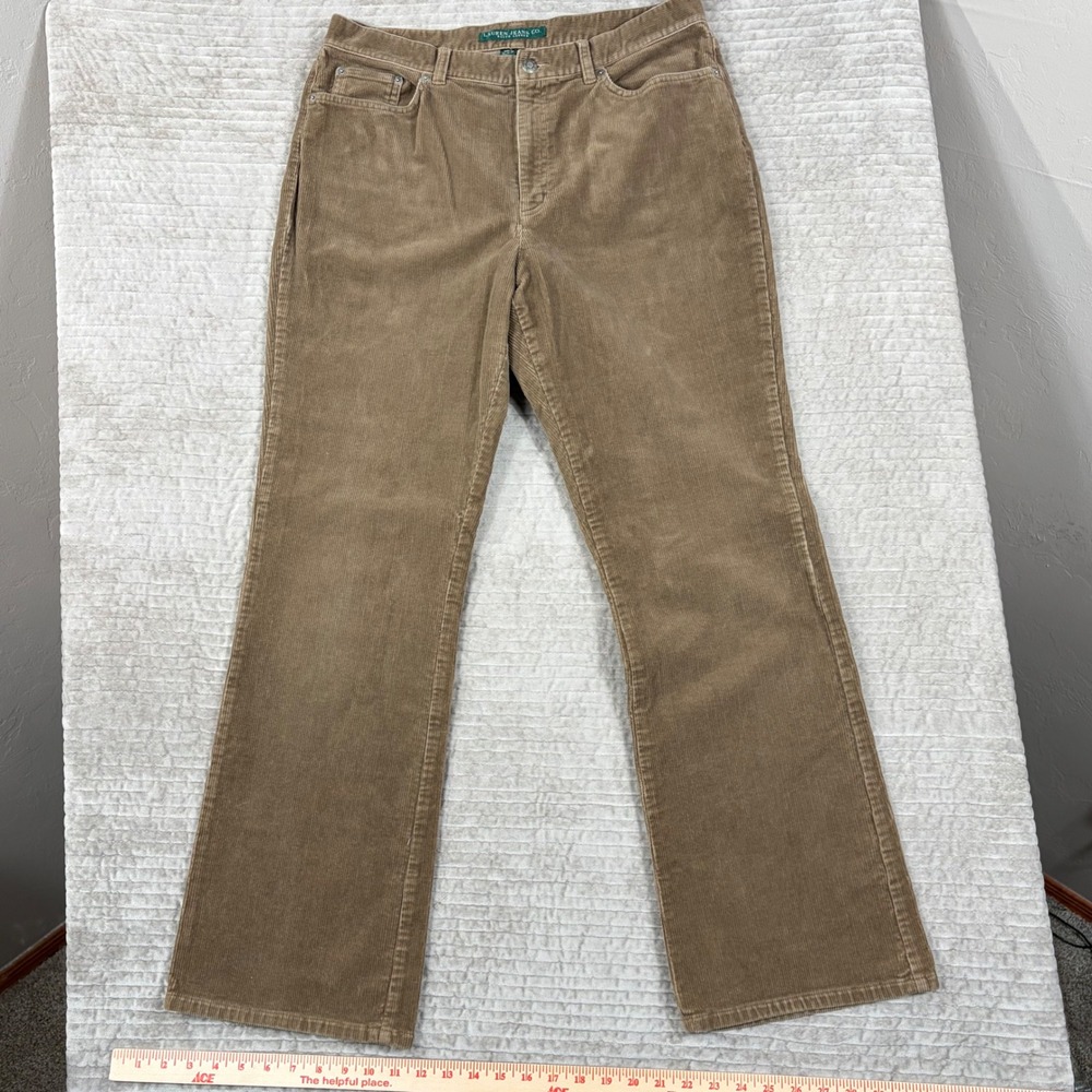 Lauren Ralph Lauren Tan Corduroy Pants Womens 12 Brown Stretch Straight Leg